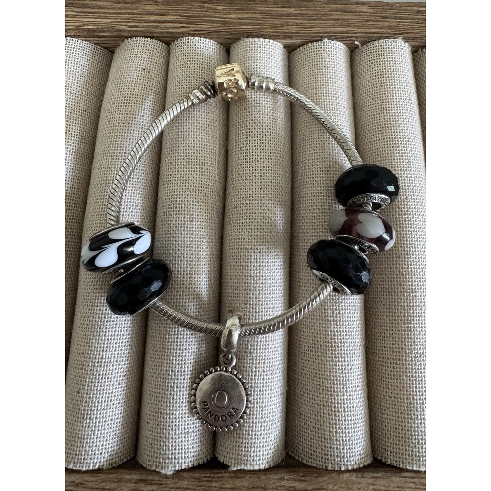 Pandora Gold Barrel Clasp 925 Sterling Silver Snake Bracelet ALE + 6 Charms 34g - Picture 8 of 9
